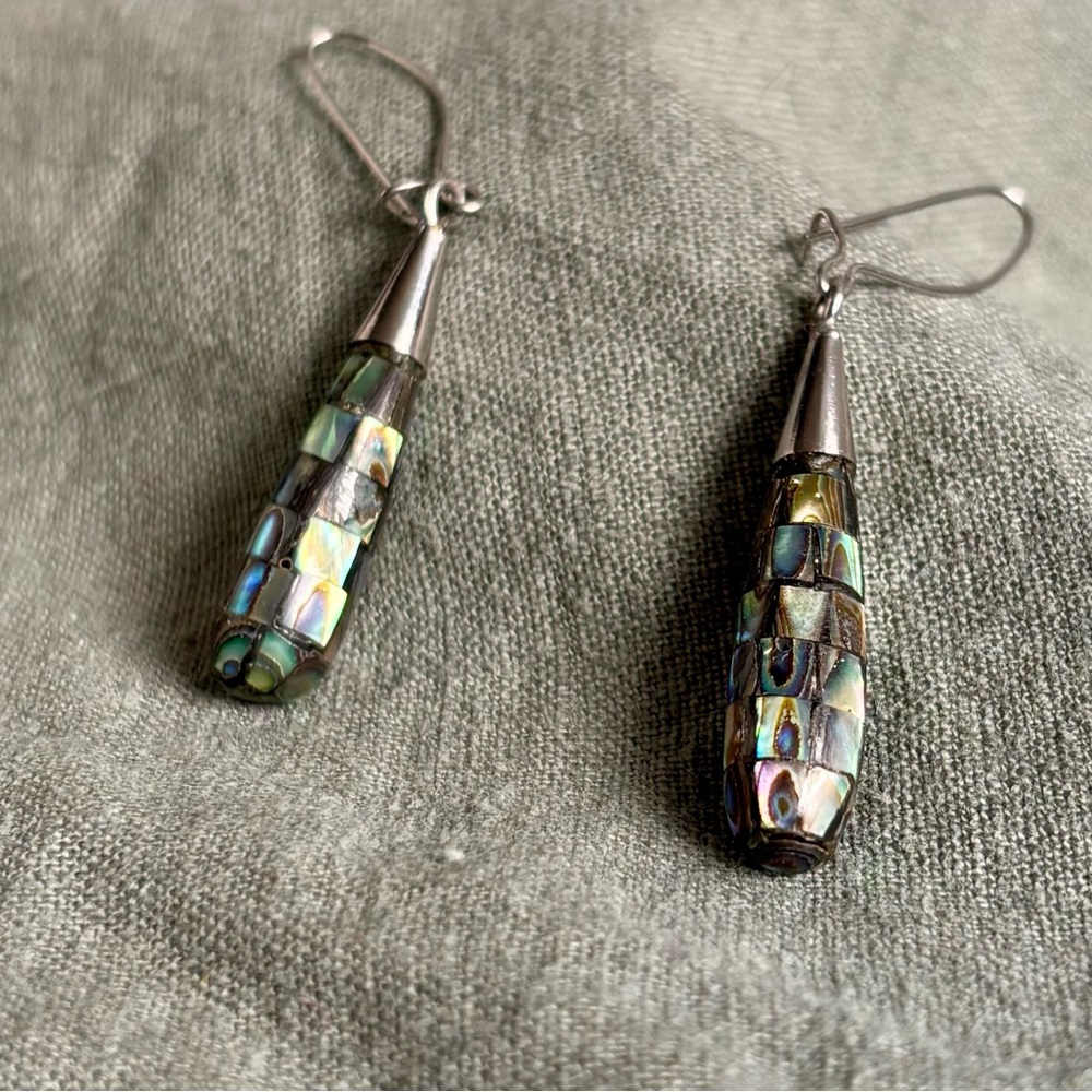 Iridescent Abalone Teardrop Dangle Earrings - Women Jewelry